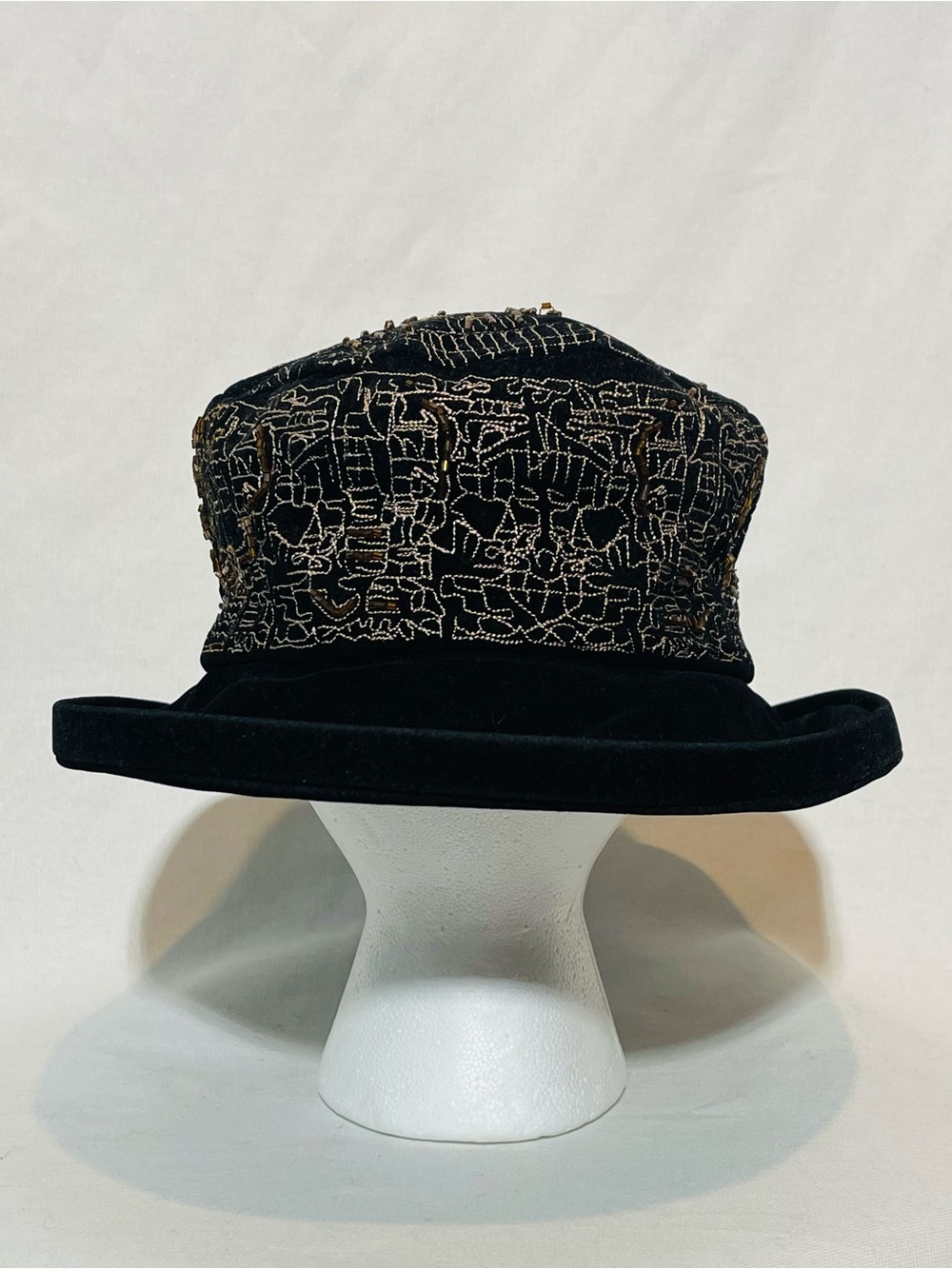Vintage Toucan Collection Embroidered Metallic Bronze Bead Bucket Hat